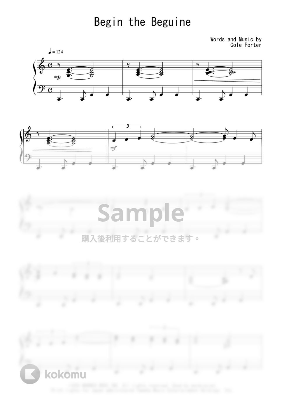 コール・ポーター - ビギン・ザ・ビギン 楽譜 by Peony