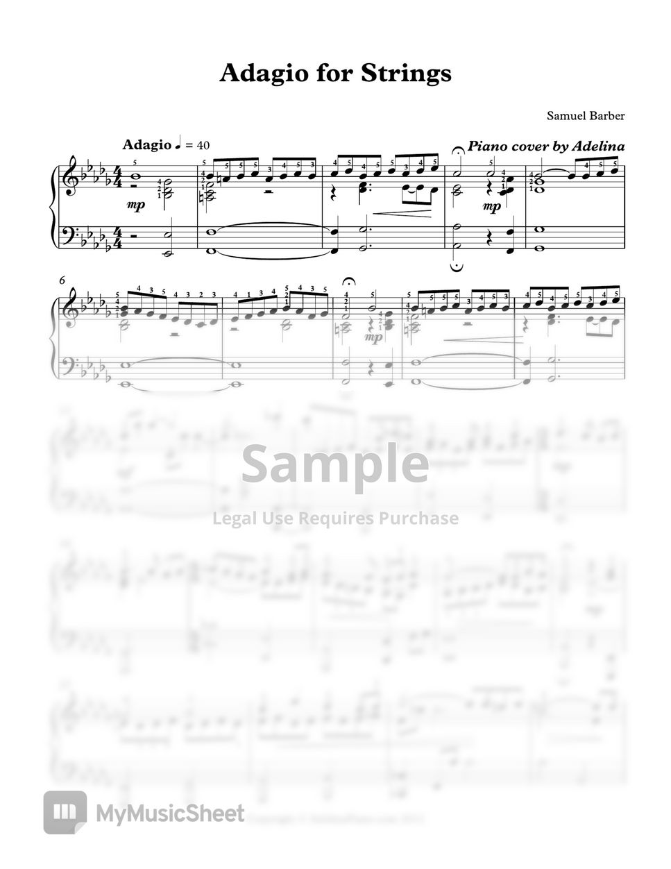 Samuel barber adagio for strings by adelina piano