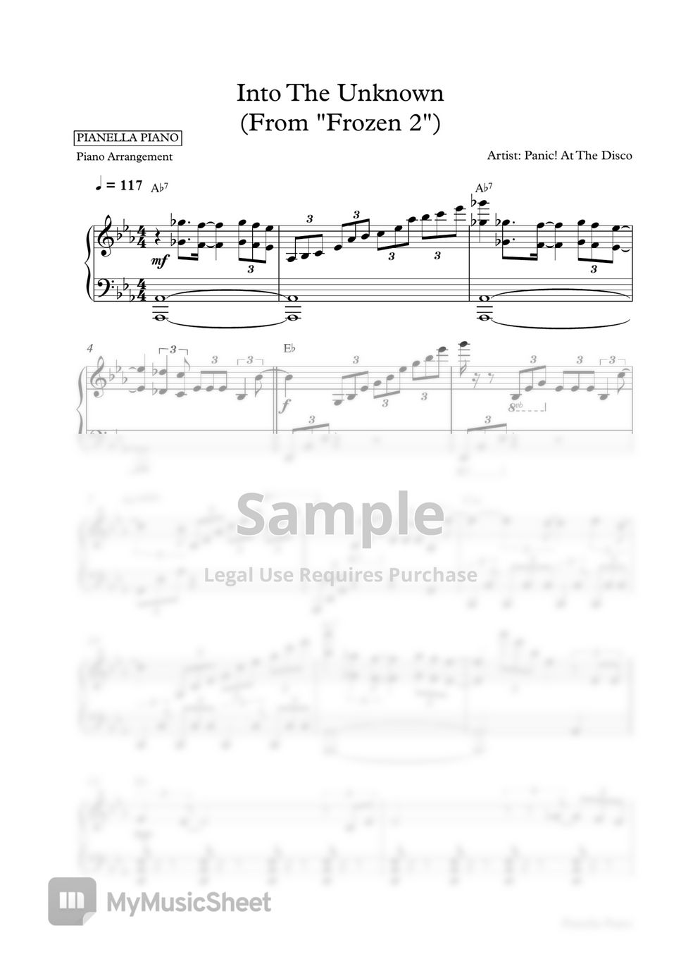 Panic! At The Disco - Into The Unknown (From FROZEN 2) (Piano Sheet) by Pianella Piano