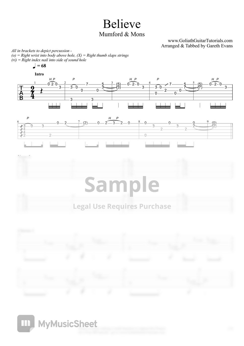 Mumford And Sons Believe Partition musicale by Goliath Guitar Tutorials