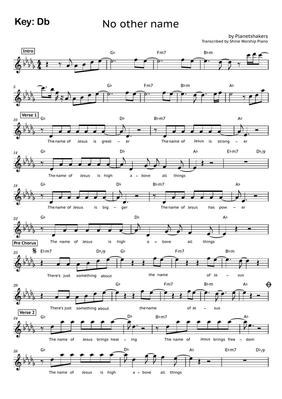 Planetshakers No Other Name Sheets By Shine Worship Piano