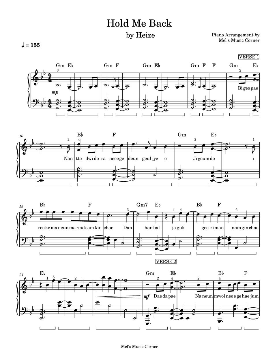 Heize - Hold Me Back (piano sheet music) by Mel's Music Corner