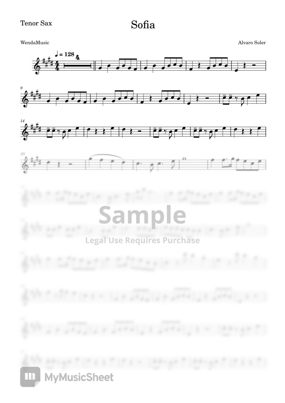 Alvaro Soler - Sofia (Tenor Sax) Sheet by WendaMusic