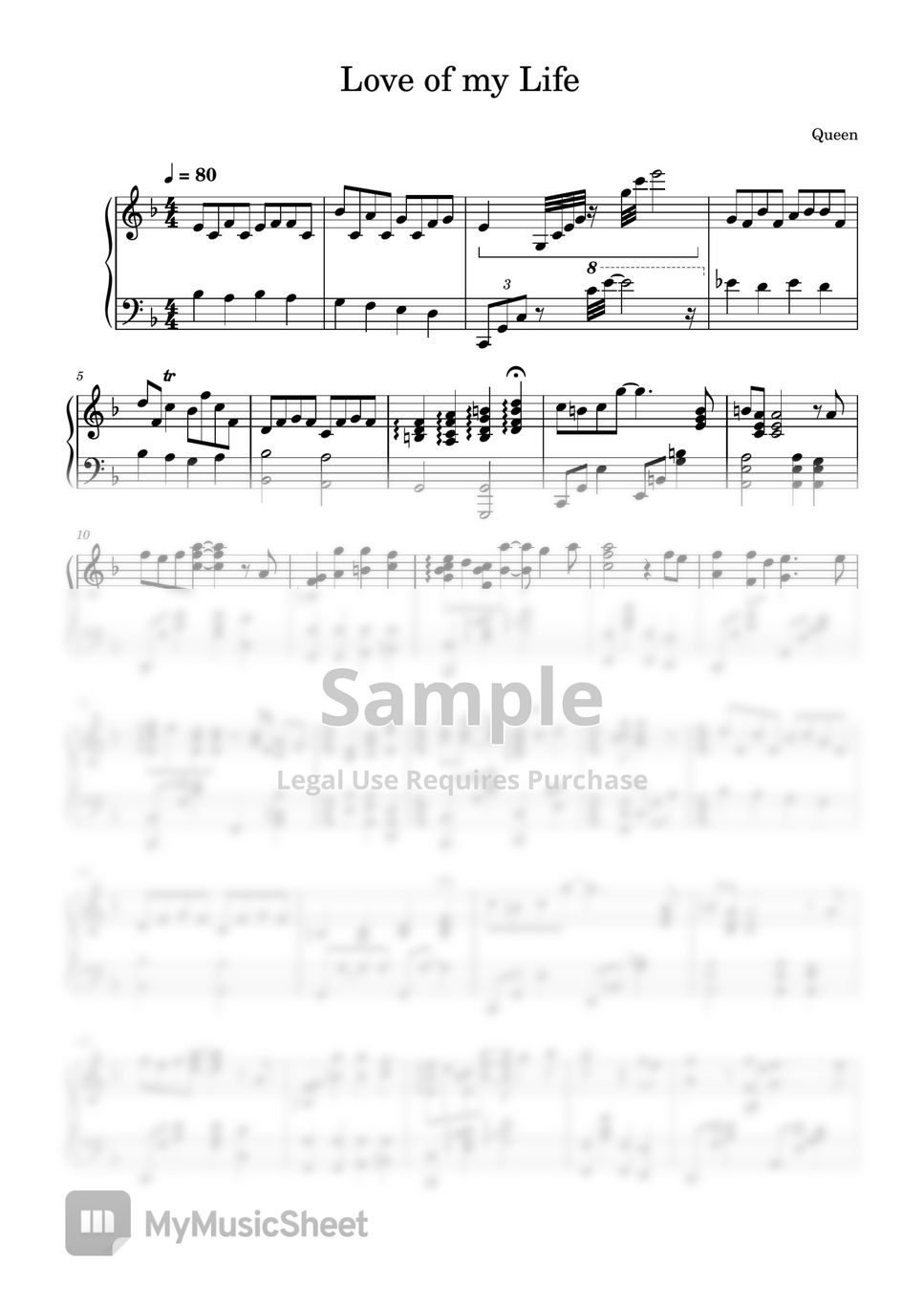 Queen Love of My Life Piano Sheet Music