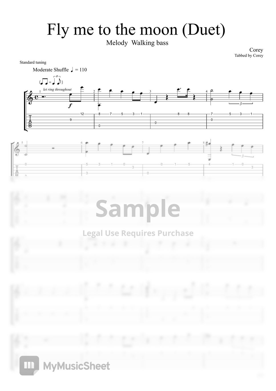 Frank Sinatra - Fly me to the moon (Frank Sinatra) Easy Guitar Duet Tab by corey