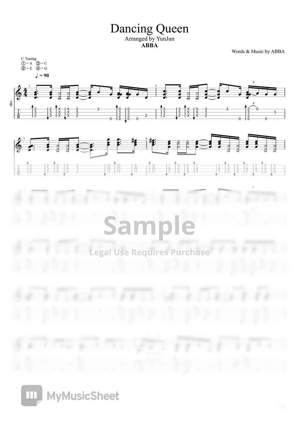 ABBA Dancing Queen (Ukulele Fingerstyle) 악보 by YunJun
