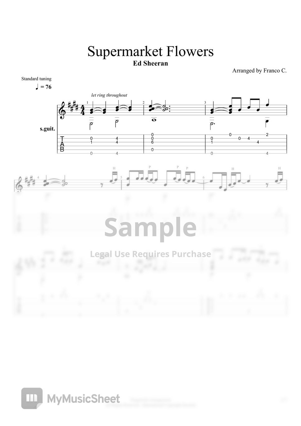 Ed Sheeran Supermarket Flowers (Fingerstyle) Sheets by Franco C