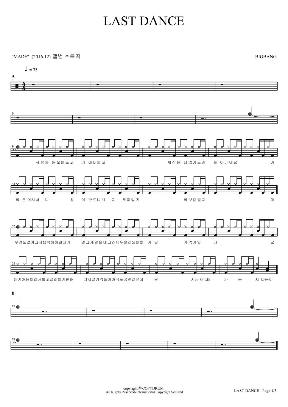 BIGBANG LAST DANCE Spartito by COPYDRUM