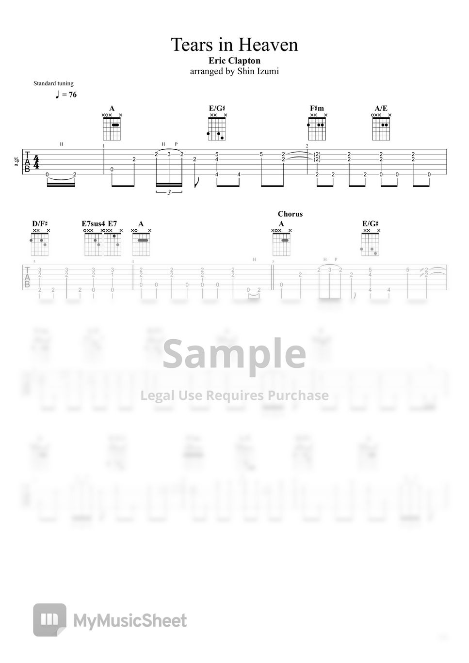 Tears in Heaven for guitar. Guitar sheet music and tabs.