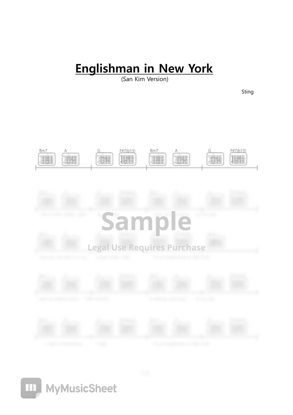 Sting - Englishman In NewYork Chords score (Sam Kim version)