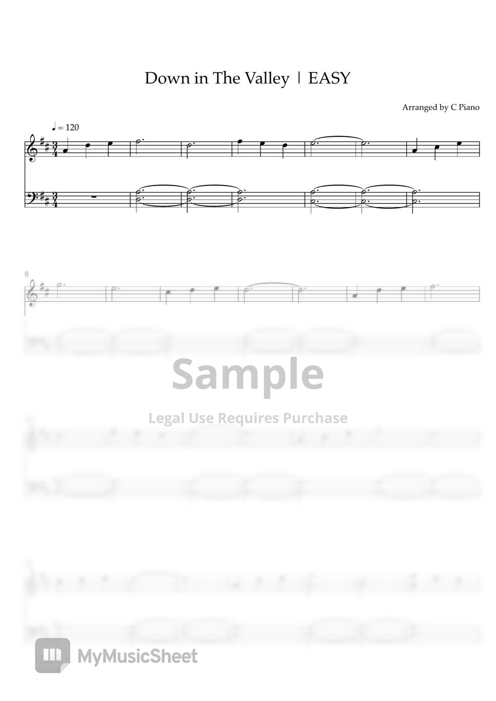 Traditional Tune Down in the Valley (Easy Version) Sheets by C Piano