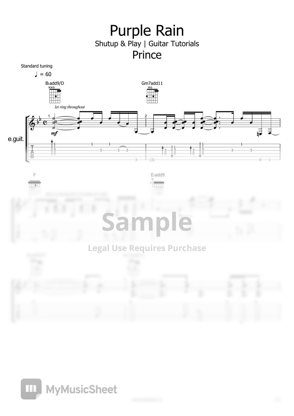 Prince Purple Rain Sheets by Shutup & Play Guitar Tutorials