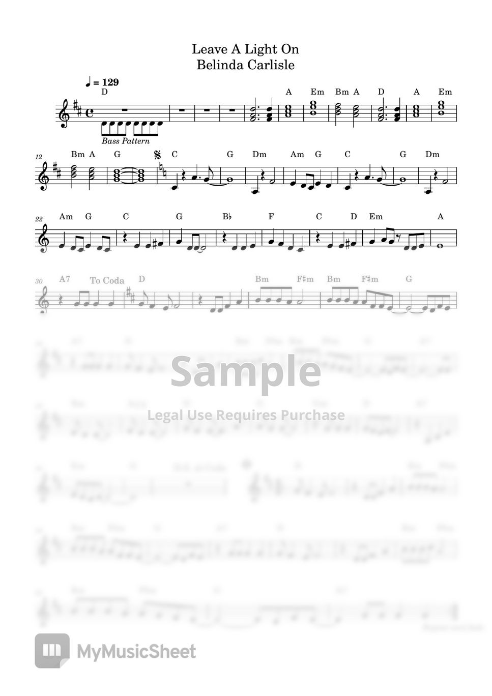 Belinda Carlisle - Leave A Light On Sheets by Anonymous