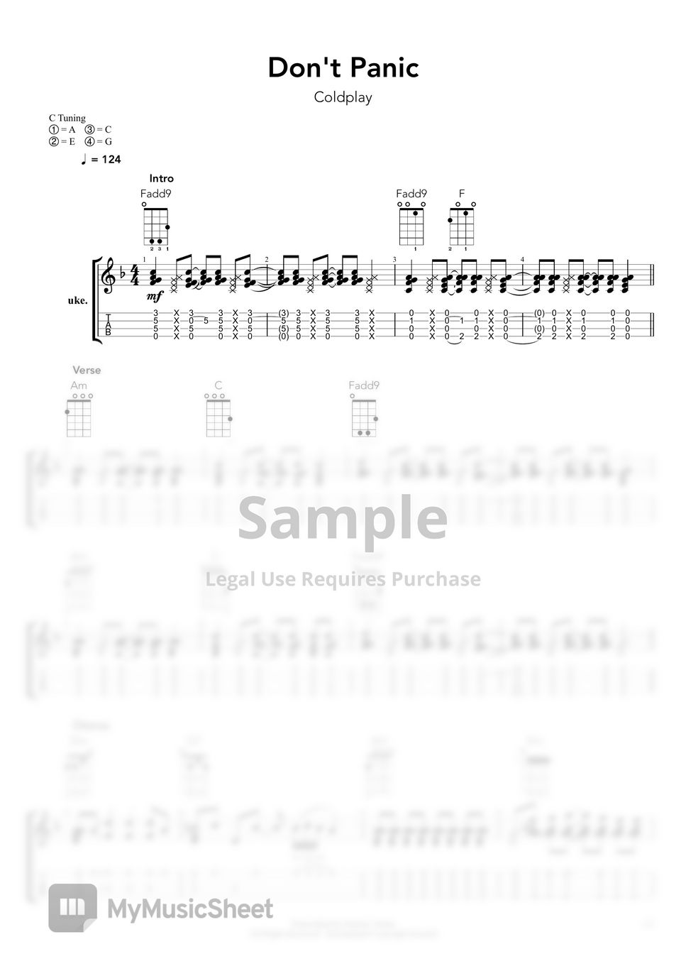 Coldplay - Don’t Panic Tab + 1staff By 4stringboy