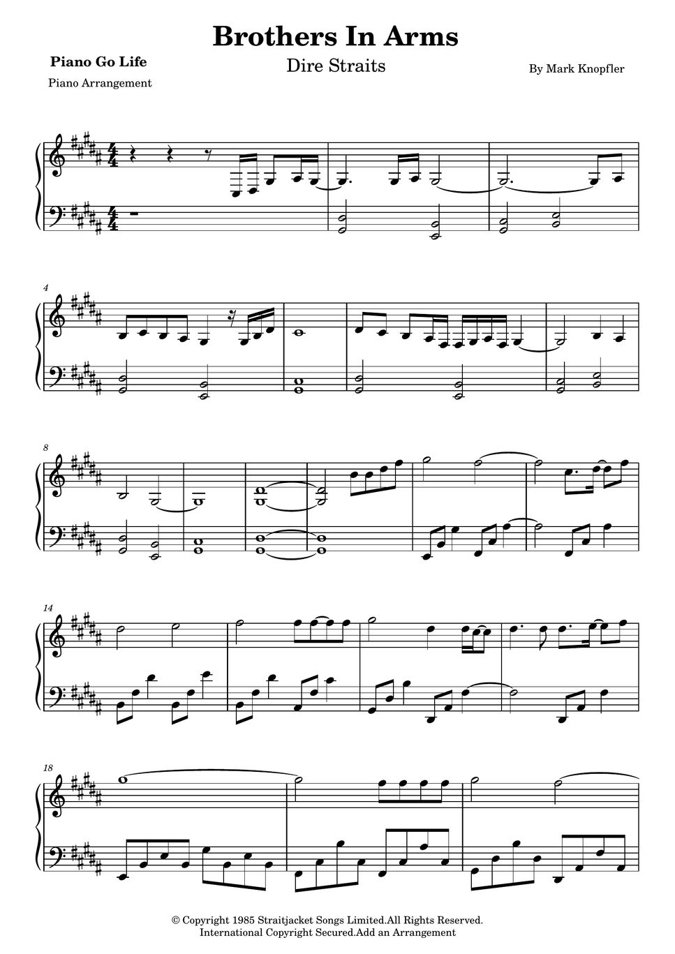 Dire Straits Brothers In Arms 楽譜 by Piano Go Life
