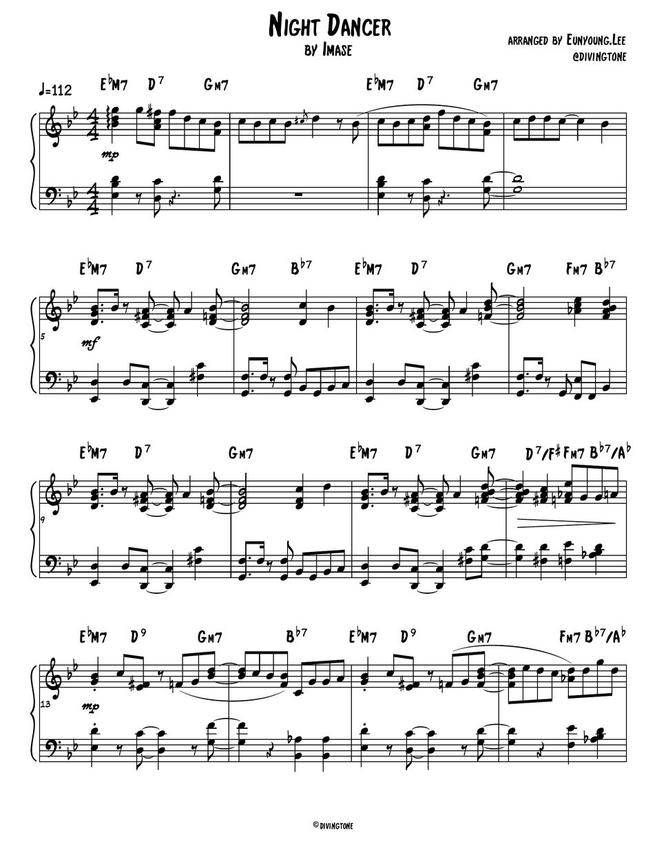 Imase night dancer piano sheet partition musicale by