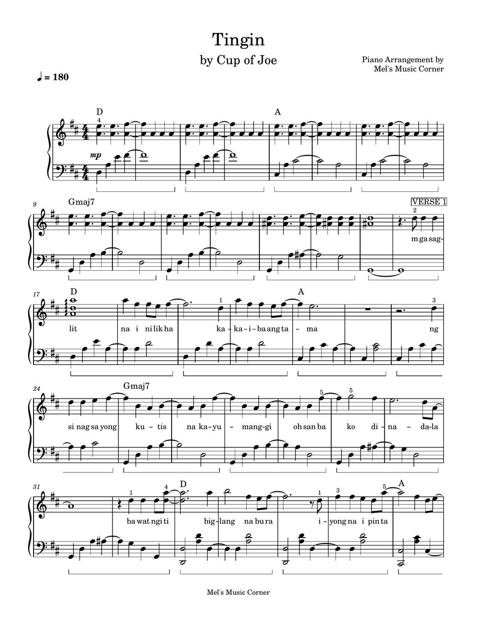 Cup of Joe - Tingin (piano sheet music) by Mel's Music Corner