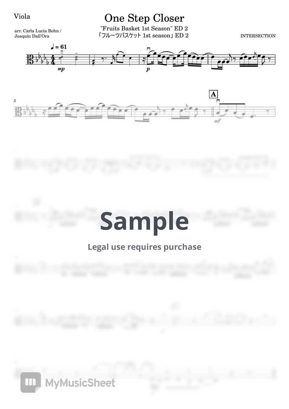 INTERSECTION One Step Closer "Fruits Basket 1st Season" ED 2 [Viola