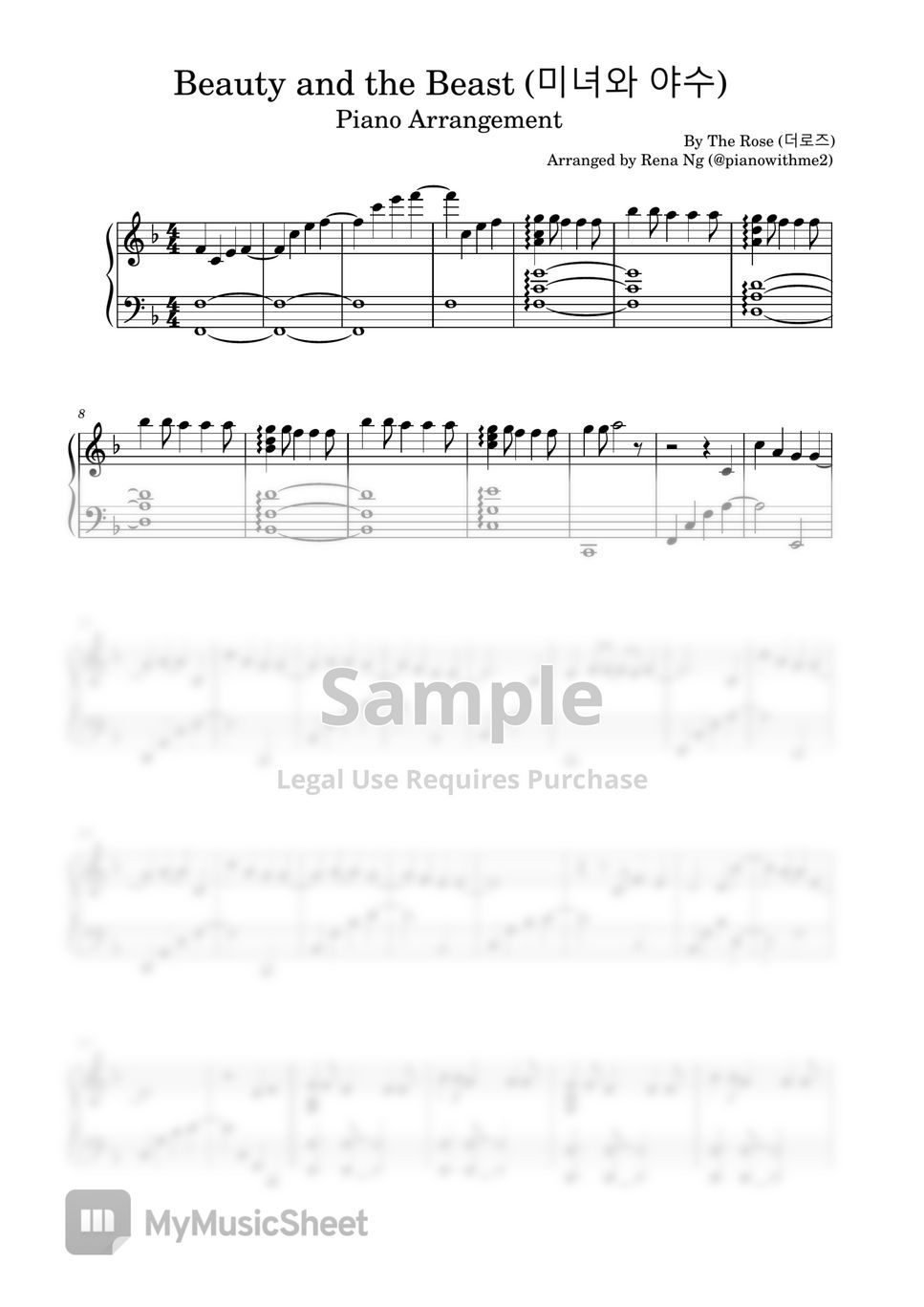 The Rose (더로즈) Beauty and the Beast (미녀와 야수) Sheets by Piano With Me