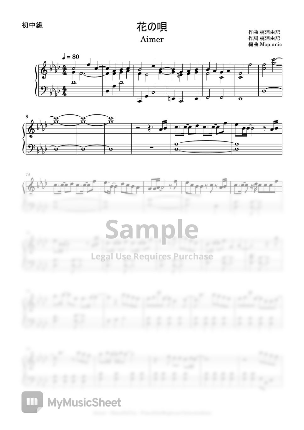 Aimer - Hana no Uta (beginner to intermediate, piano) by Mopianic