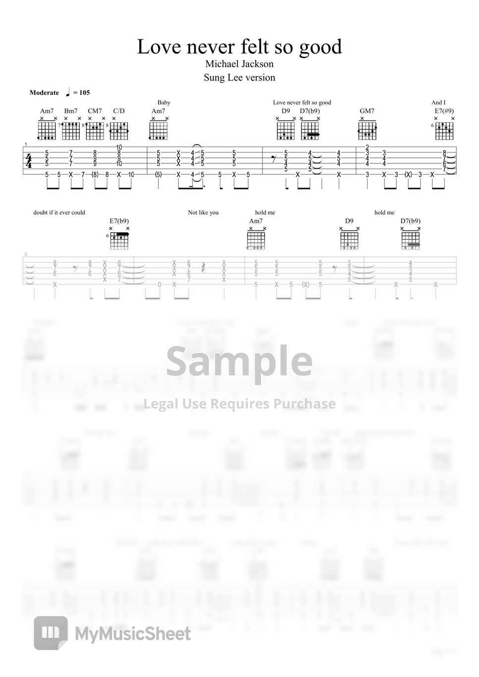 Michael Jackson Love never felt so good guitar tab (Sung Lee version) 악보