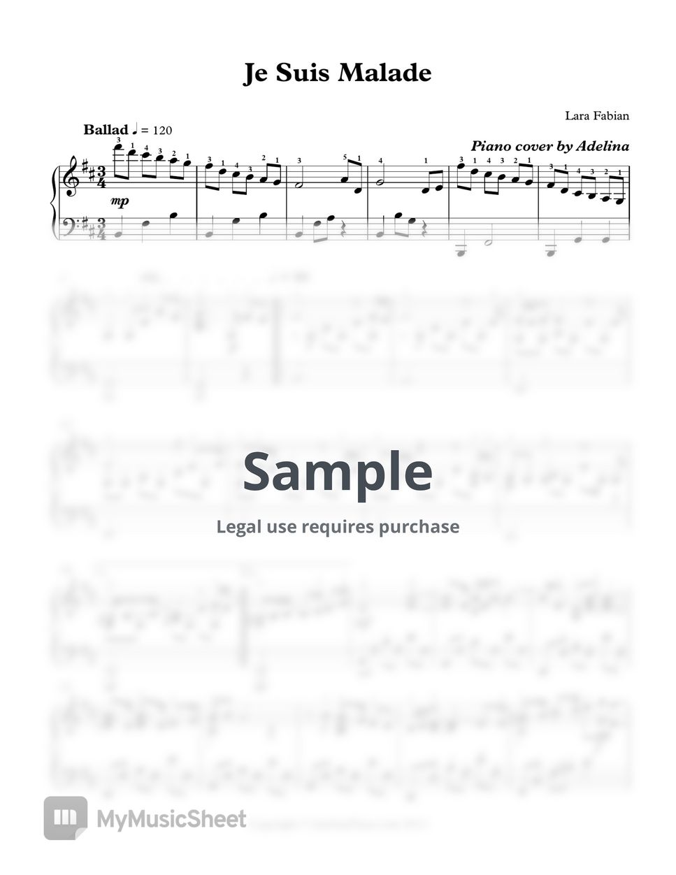 Je suis malade - Lara Fabian Sheet music for Piano, Vocals (Piano-Voice)