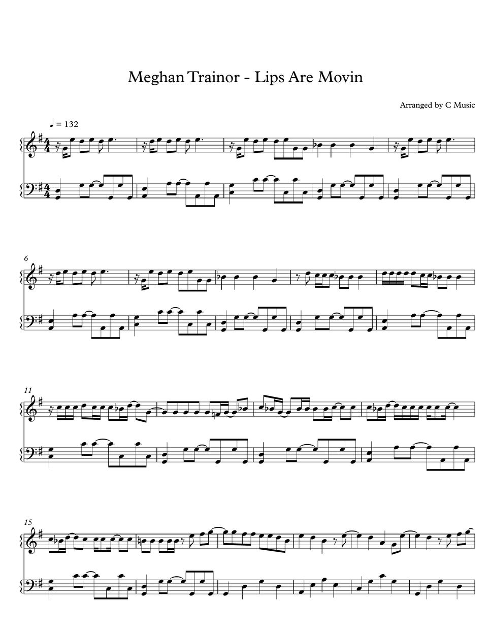 Meghan Trainor Lips Are Movin Sheet by C Music