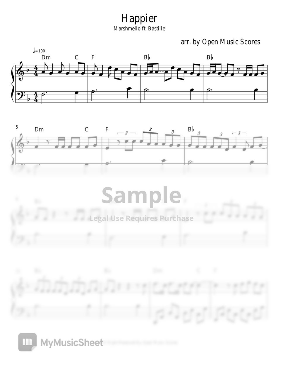 Marshmellow ft Bastille - Happier( Easy Piano) 악보 by Open Music Scores