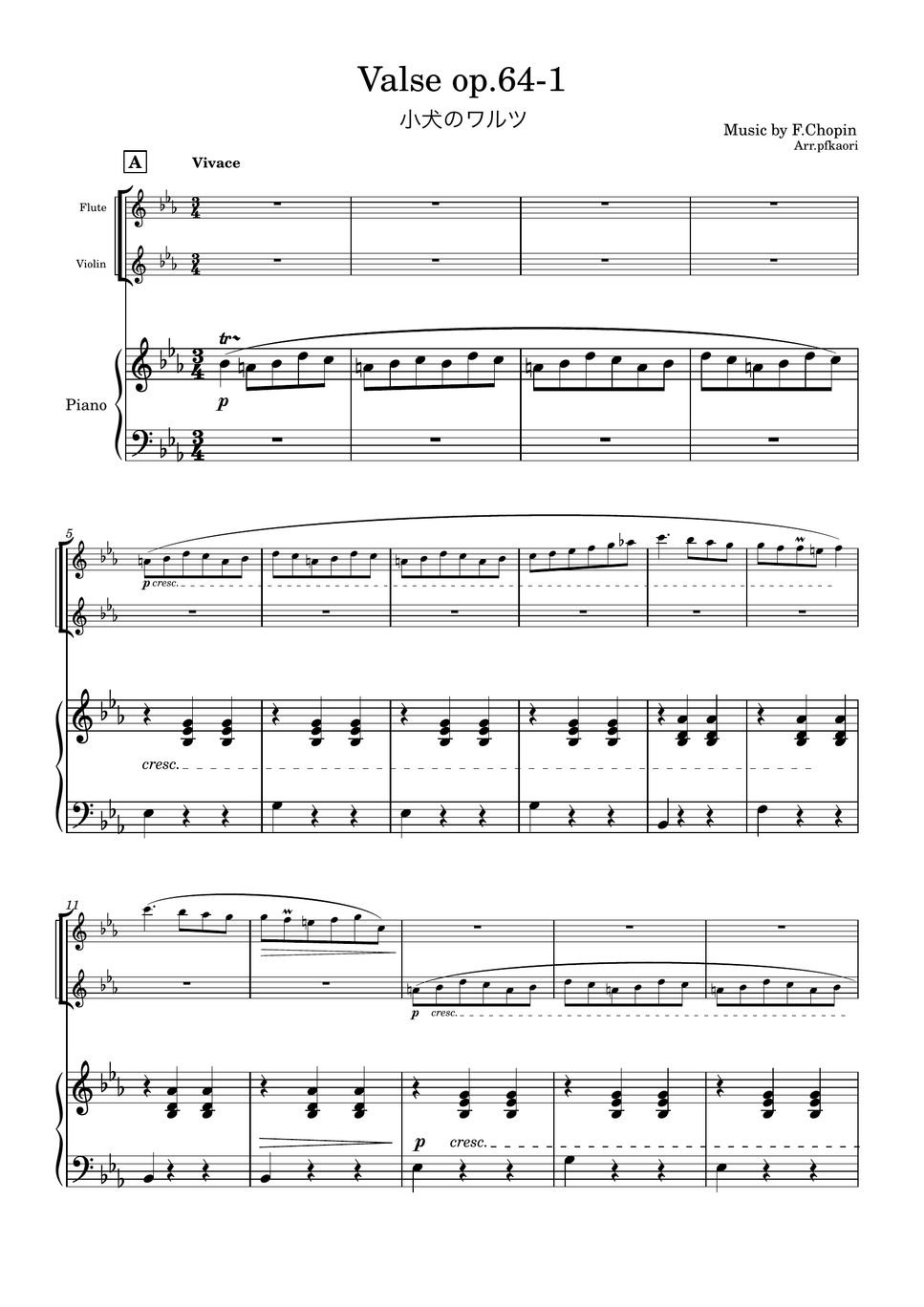 F.Chopin - Valse op.64-1 (1ver/Es・Piano trio/ flute & violin) by pfkaori