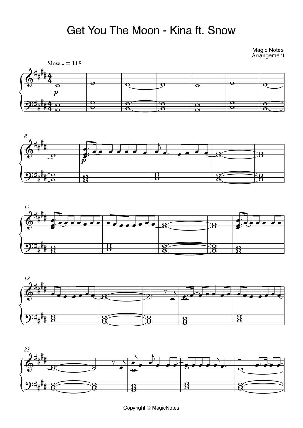 Kina ft Snow Get You The Moon Sheet by MagicNotes