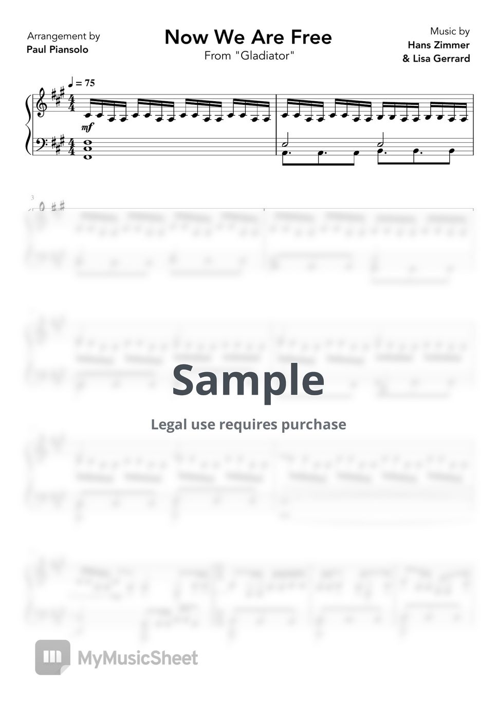 Hans Zimmer - Gladiator - Now we are free (Piano Version | Pdf + Midi) by Paul Piansolo