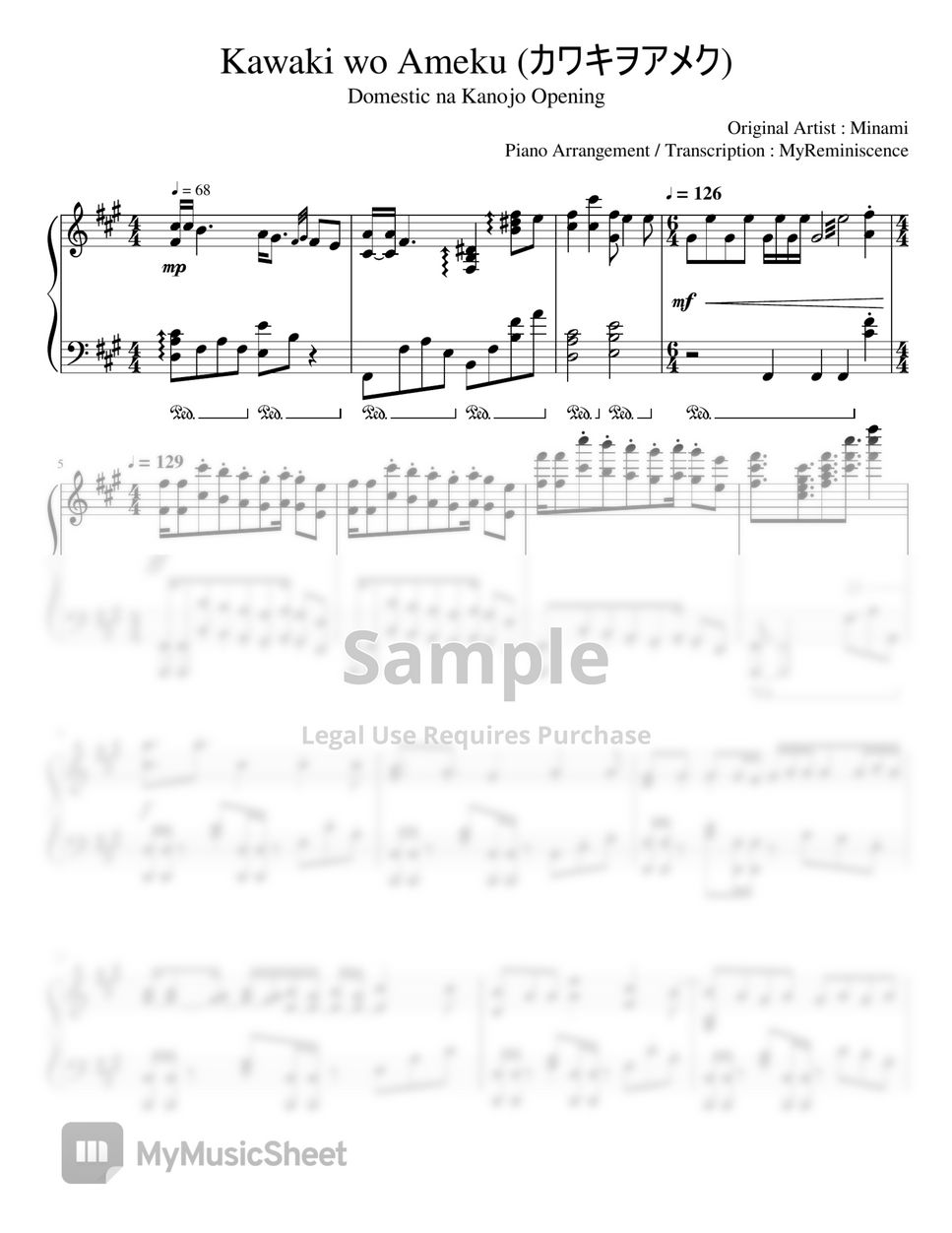 Minami Kawaki wo Ameku (DomeKano OP) Sheets by Aoryn (MyReminiscence)