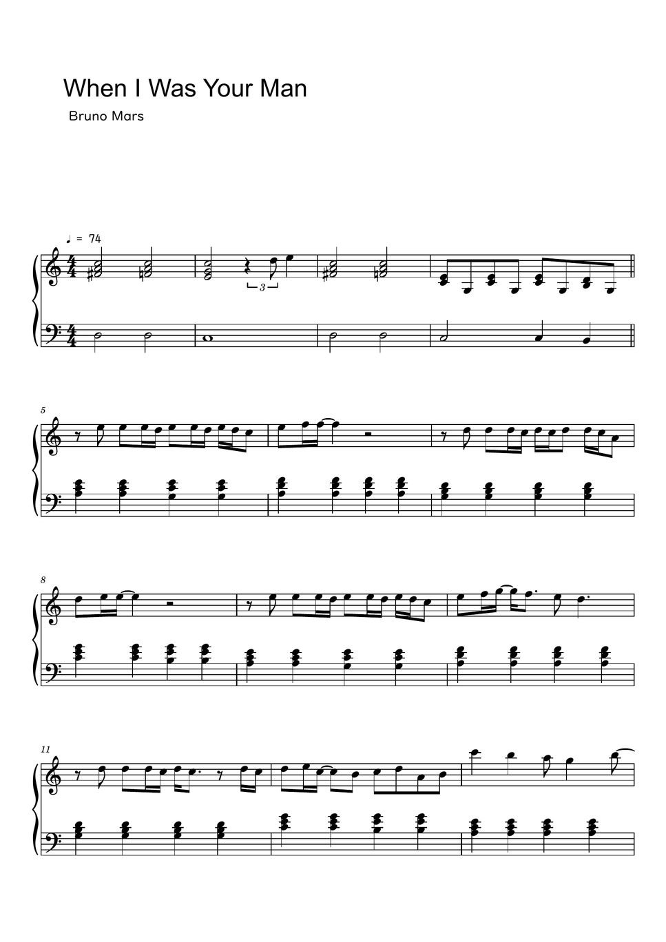 Bruno Mars When I Was Your Man (Sheet Music, MIDI,) Partition