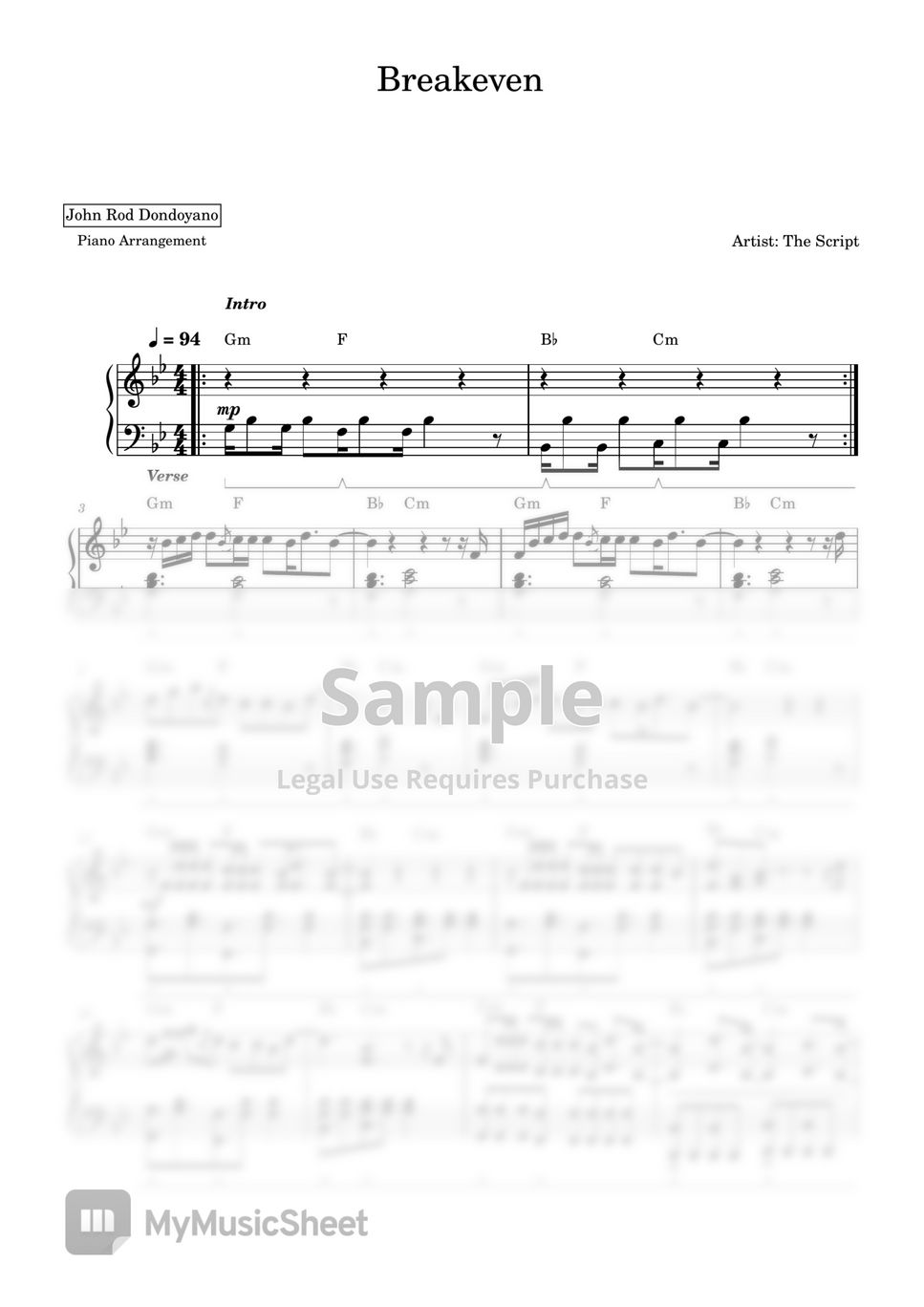 The Script - Breakeven (PIANO SHEET) by John Rod Dondoyano