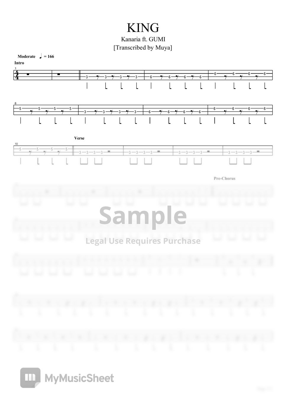 Kanaria KING (Bass TAB) Sheets by Muya Rizal