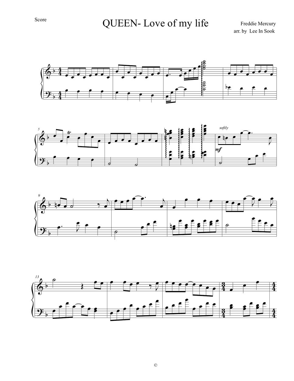 Queen Love of my life (piano solo) Sheets by Lisamusic
