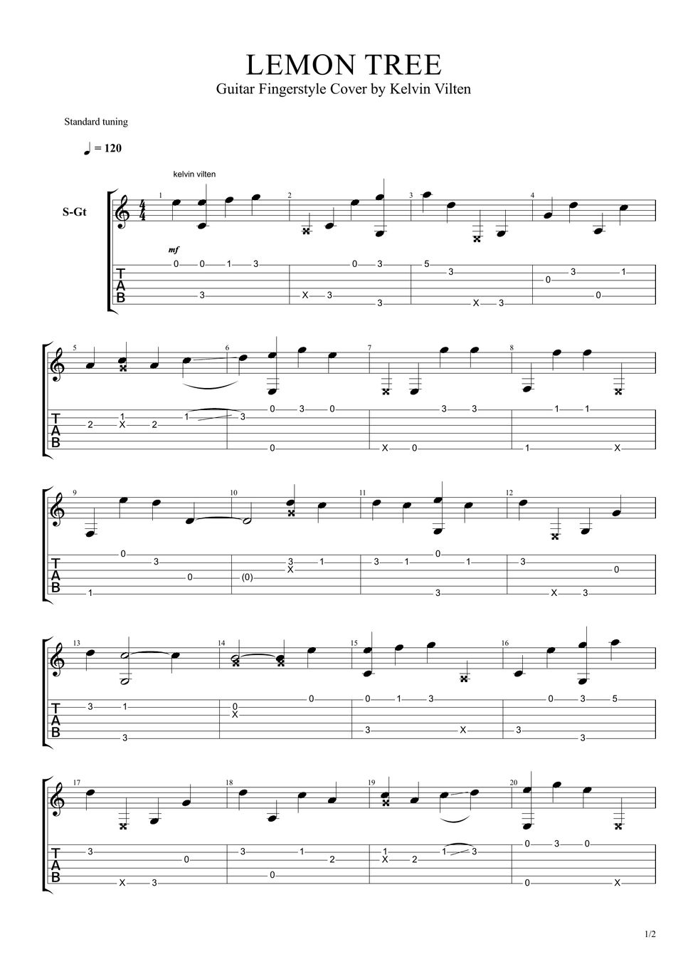 Fools Garden, Gustixa LEMON TREE 樂譜 by Kelvin Vilten