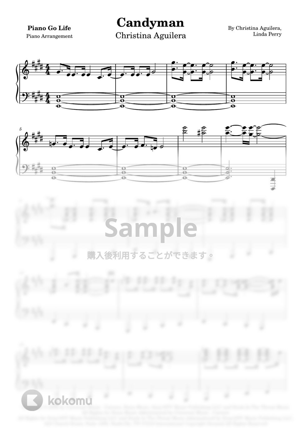 Christina Aguilera Candyman 楽譜 by Piano Go Life