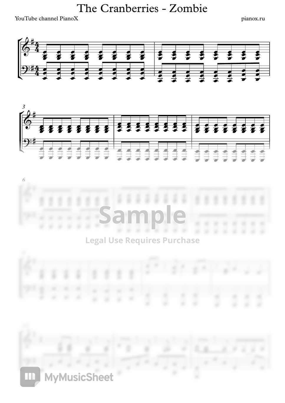 The Cranberries Zombie 악보 by PianoX