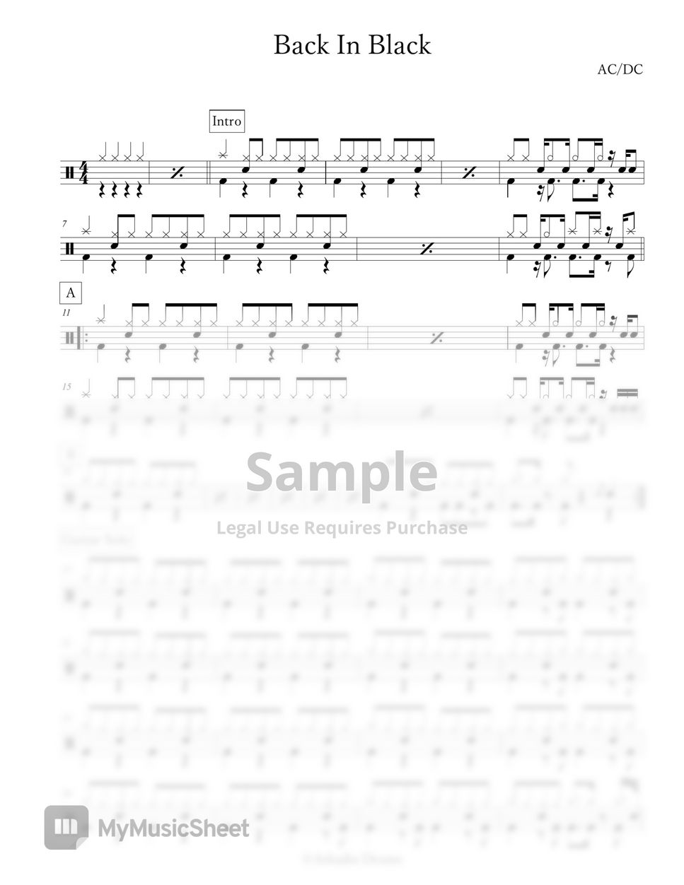 AC/DC Back In Black 楽譜 by Arkadia Drums