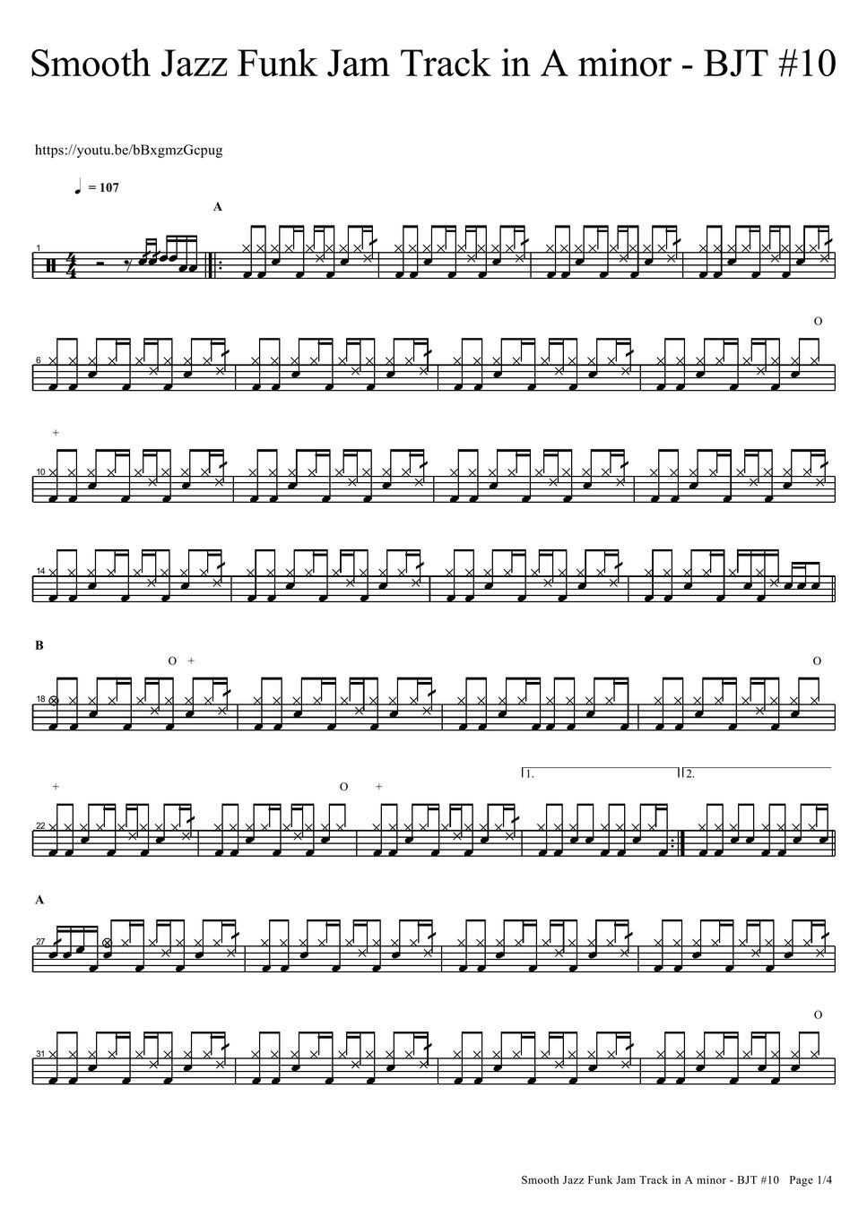 Smooth Jazz Funk Jam Track in A minor BJT 10 Sheet by COPYDRUM