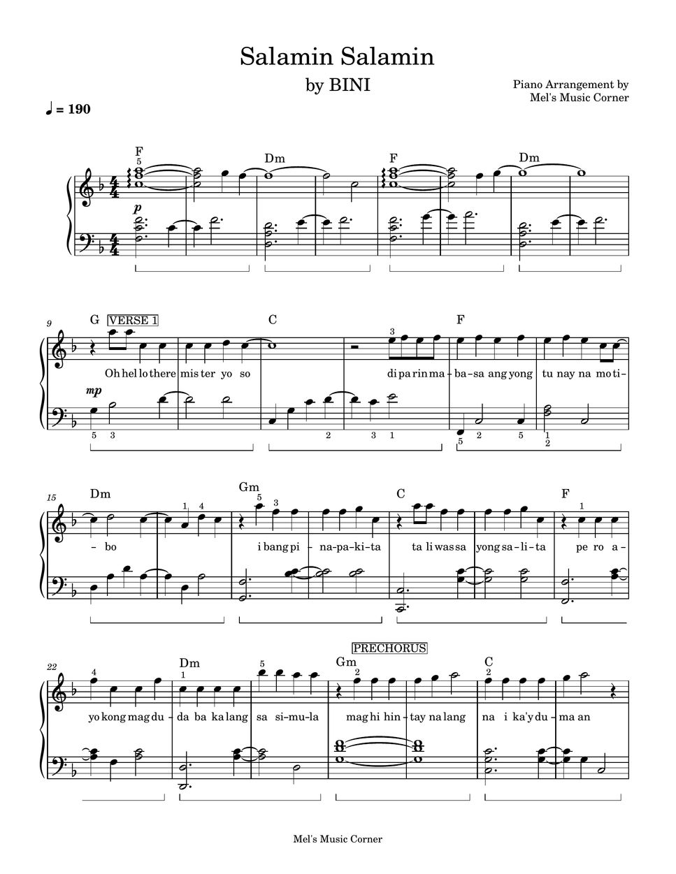 BINI - Salamin Salamin (piano sheet music) by Mel's Music Corner