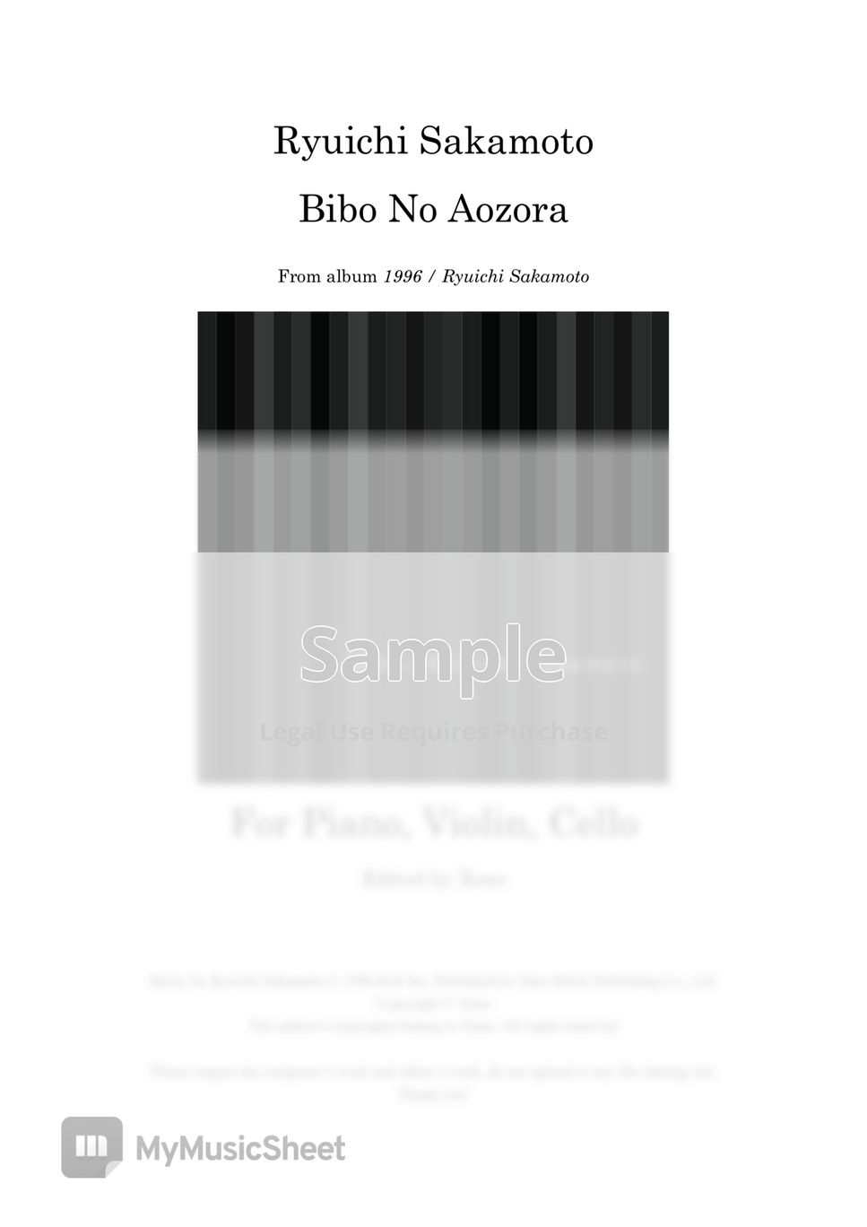 Ryuichi Sakamoto - Bibo No Aozora (Score and Parts) (Edited and corrected from scores presented along with the Ryuichi Samamoto's album "1996" vinyl.) by Xeno