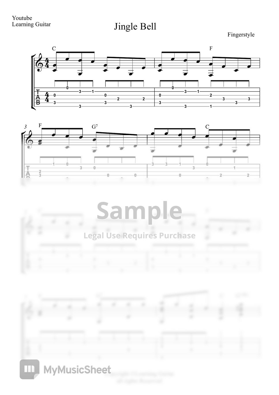 James Lord Pierpont - Jingle Bell (Guitar TAB) by Learning Guitar