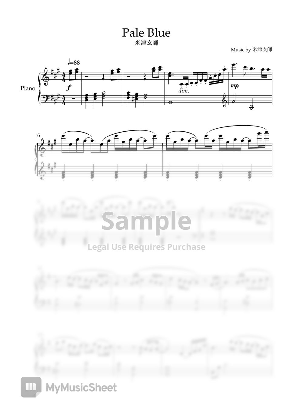 Kenshi Yonezu Pale Blue Sheets by harugona's piano room