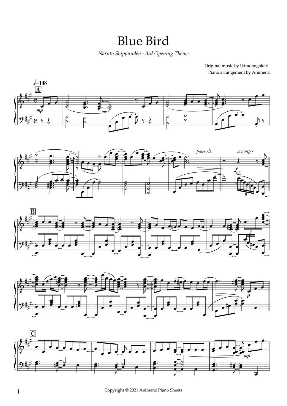 Ikimonogakari - Blue Bird (Naruto Shippuuden OP3) Sheets by Animenz