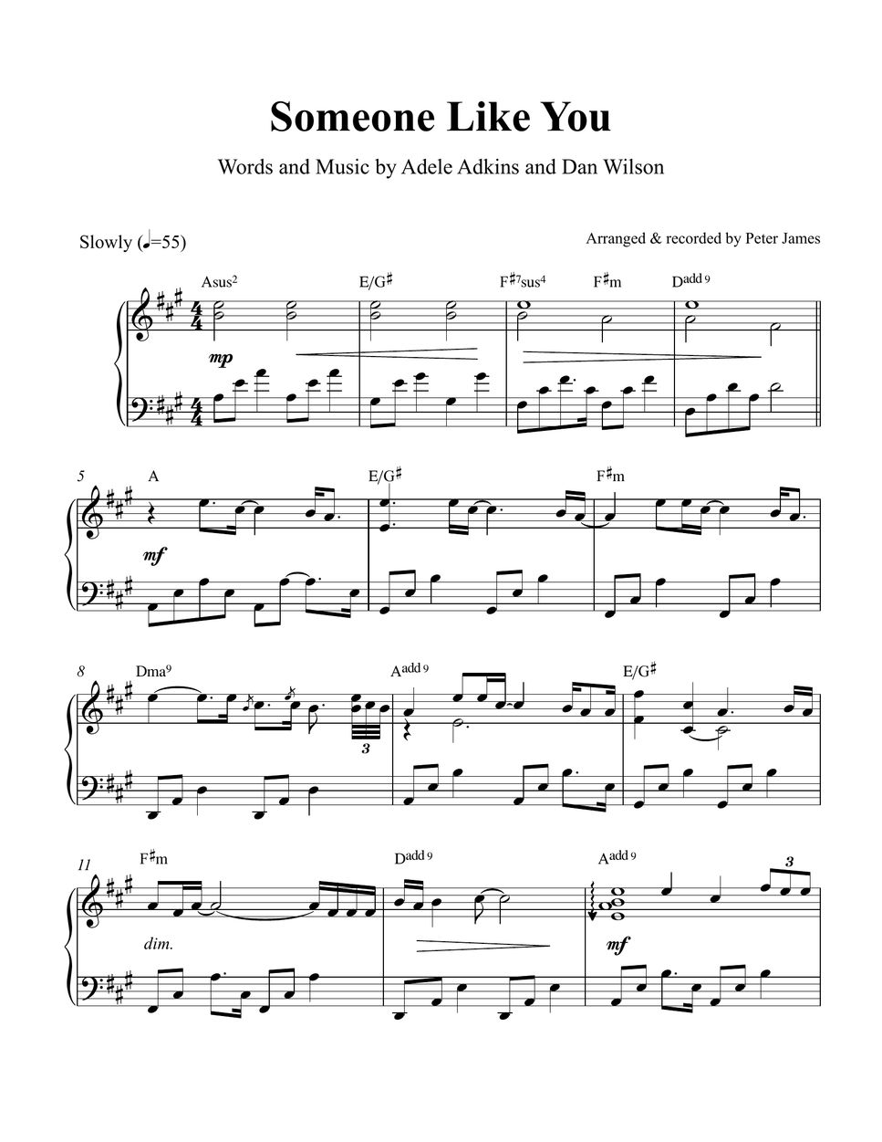 Adele Someone Like You (Piano Solo) Sheet