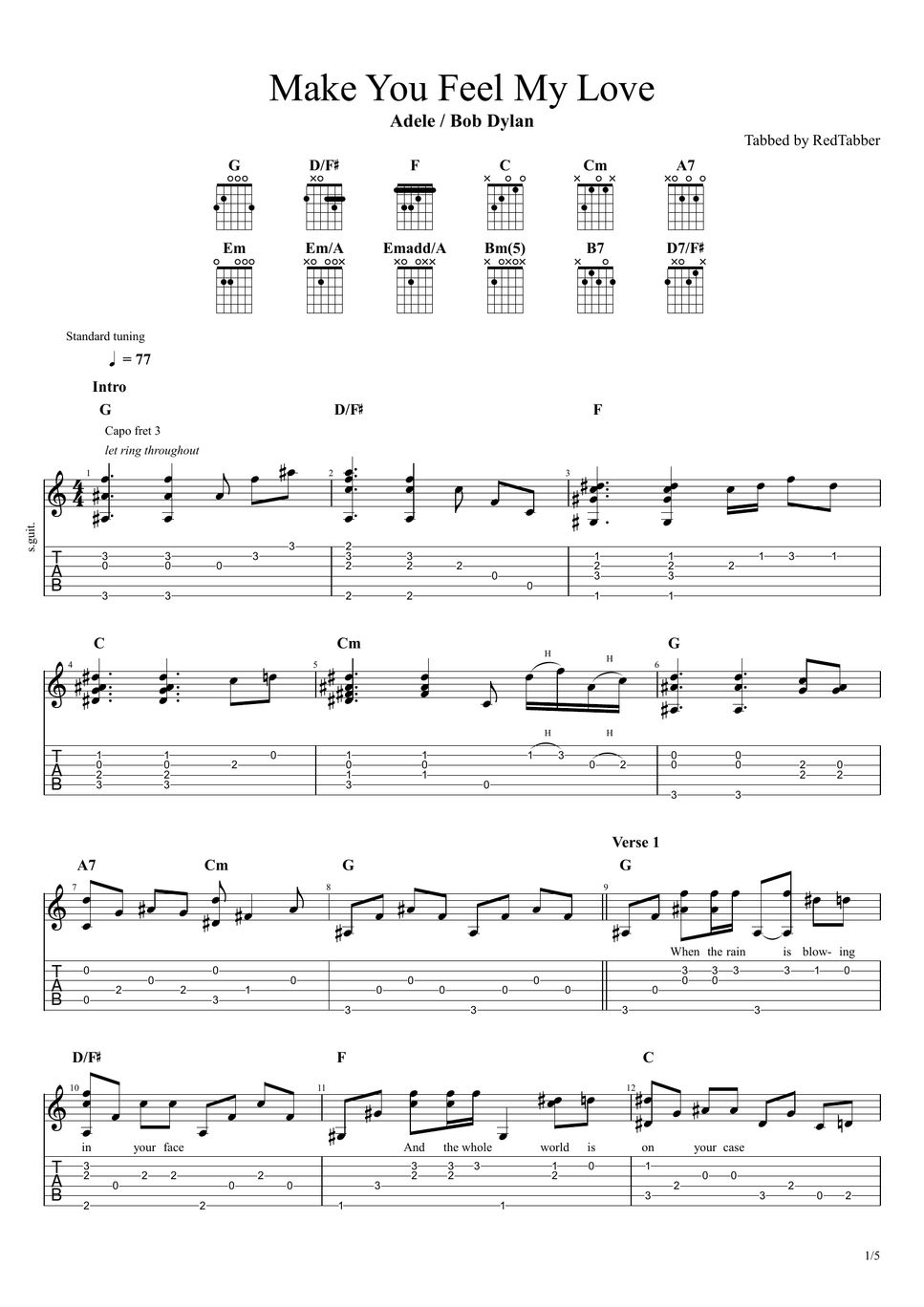 adele make you feel my love guitar chords