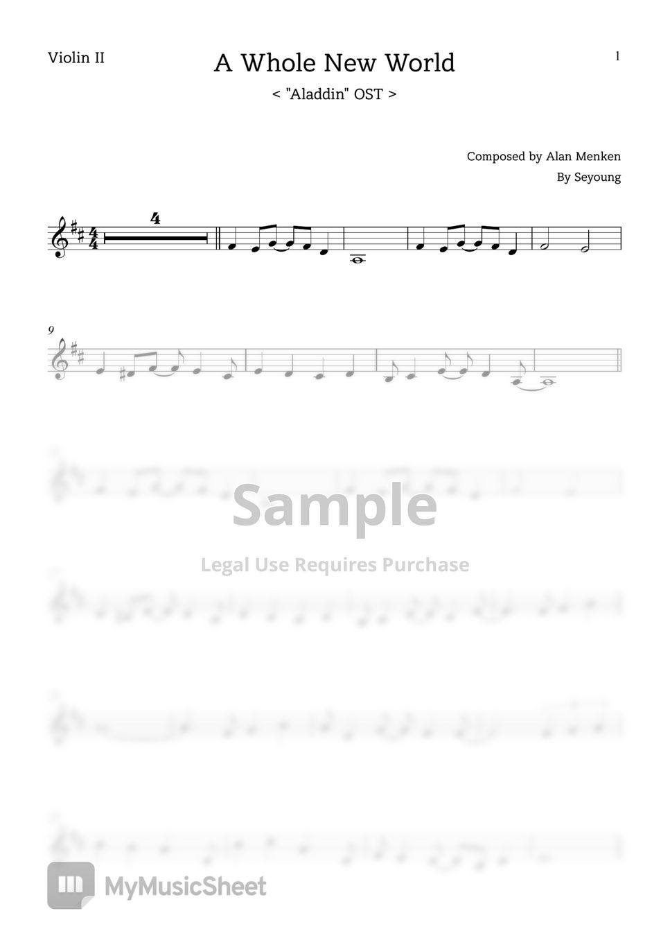 Alan Menken A Whole New World (Piano + Violin 1,2) Partition musicale by Seyoung