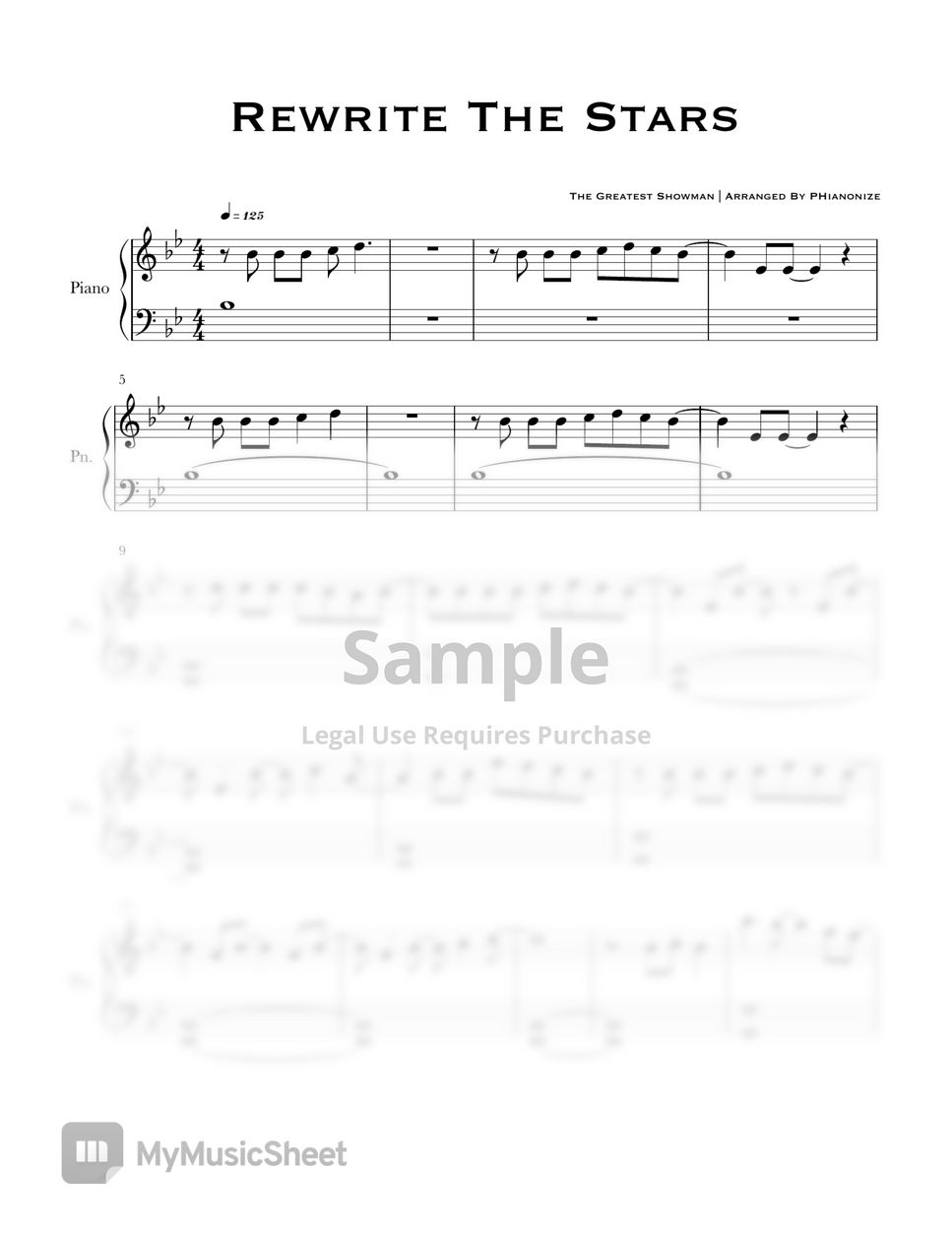 The Greatest Showman - Rewrite The Stars (easy) Sheets By Phianonize